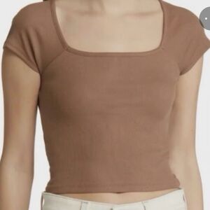 NWT Madewell Brightside Rib Square-Neck Tee in Brown